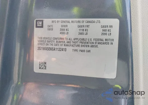 2010 Chevrolet Impala Ls из США, поврежденный, VIN 2G1WA5EK6A1122410